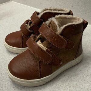 UGG Kids Brown Leather & Suede Sherpa-Trim Velcro High-Tops
